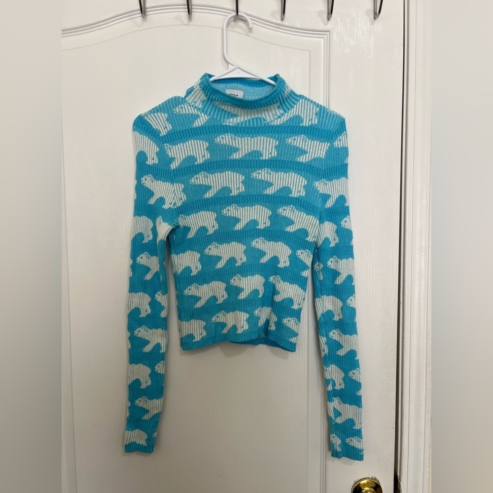 Urban Outfitters Polar Bear Graphic Knit Mock Neck crop sweater size S - Picture 2 of 12